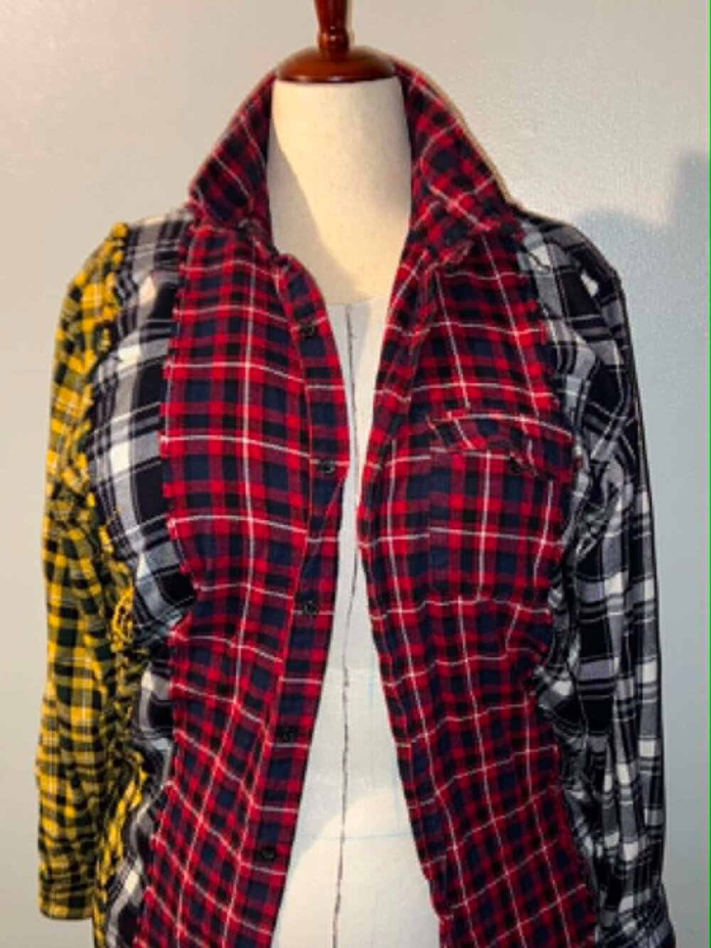 Fashion Nova Patchwork Flannel Shirt – Multi Plaid – Size XL